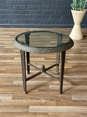 Art Deco Patinated Steel & Glass Side Table, c.1940’s