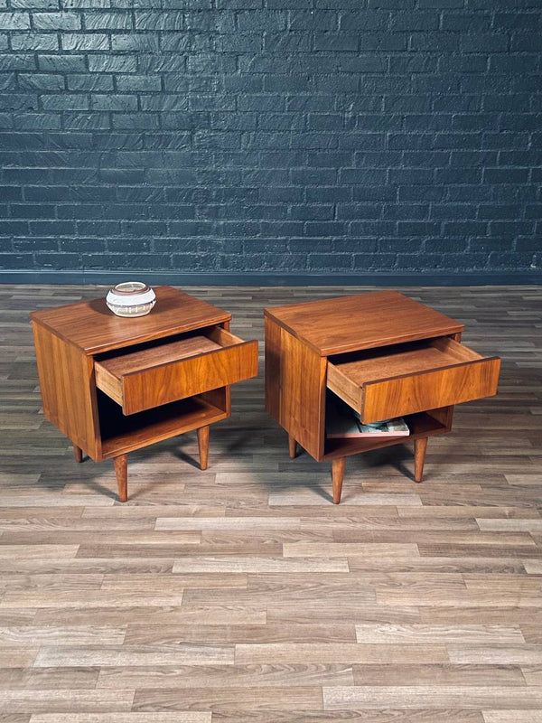 Pair of Mid-Century Modern Walnut Night Stands w/ Bookcase, c.1960’s