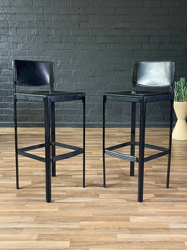 Set of 3 Post Italian Modern Leather Bar Stools by Matteo Grassi, c.1970’s