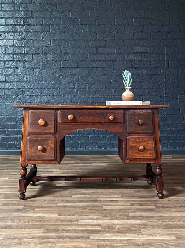 American Colonial Revival Oak Writing Desk w/ Turned Legs, c.1930’s