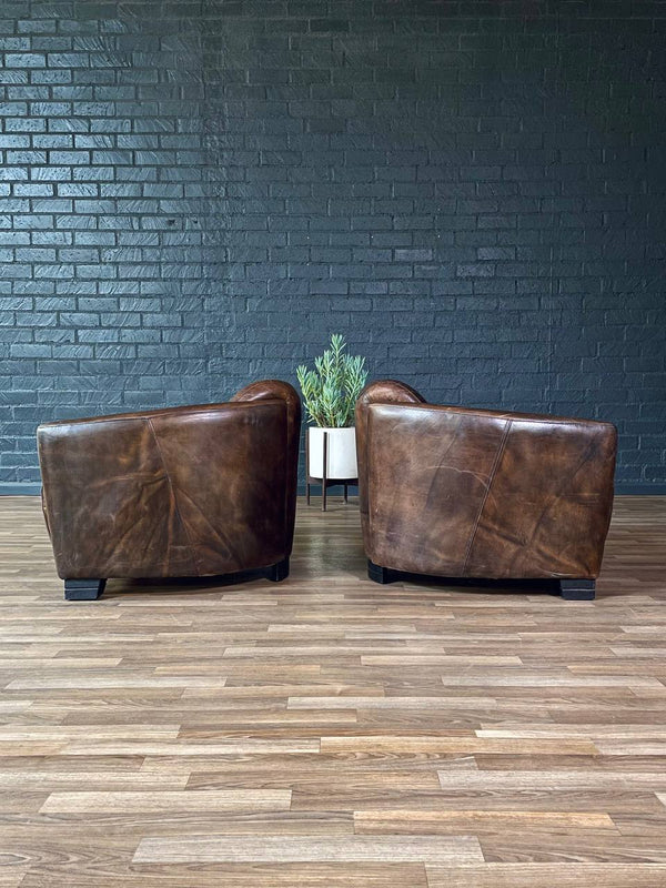 Pair of French Contemporary Art Deco Style Leather Club Chairs