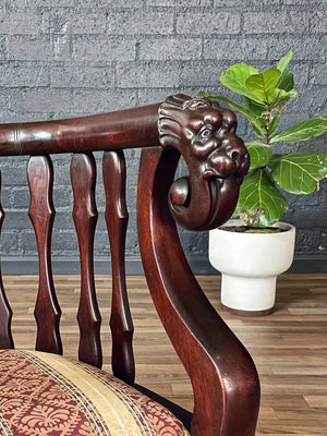 Antique Victorian Renaissance Revival Barrel-Back Rocking Chair w/ Carved Lion Heads, c.1920’s