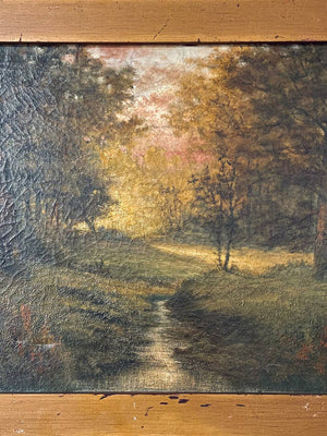 Vintage American Tonalist Oil Painting of Woodland Stream, c.1920’s