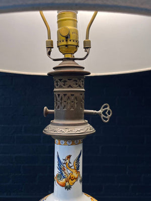 Pair of Italian Majolica Hand-Painted Table Lamps w/ Mythological Motifs, c.1950s