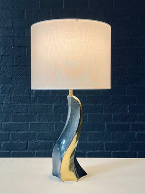 Mid-Century Sculptural Spiral Glazed & Polished Brass Table Lamp, c.1970’s
