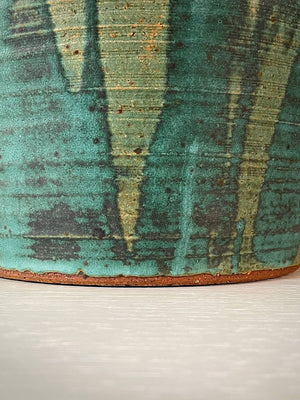 Mid-Century Studio Pottery Lidded Vessel w/ Dripped Green Glaze, c.1960’s