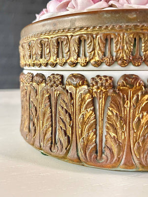 Antique German Elfinware Porcelain Roses Trinket Box w/ Brass Accents, c.1960’s