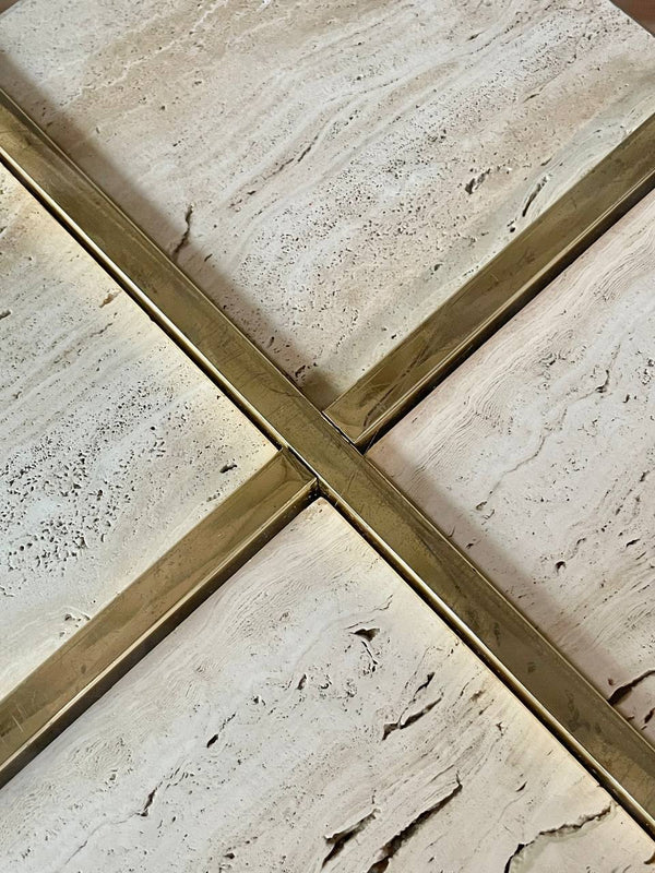 Italian Post Modern Travertine Stone & Brass Side Table by Artedi, c.1970’s