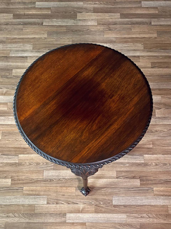 English Chippendale Style Mahogany Round Side Table w/ Ball & Claw Feet, c.1920’s
