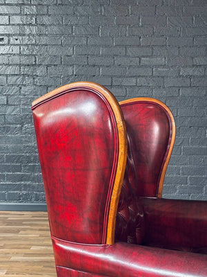 Vintage English Chesterfield Style Tufted Oxblood Wingback Chair, c.1960’s