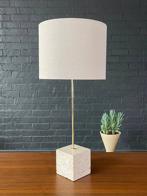 Mid-Century Modern Italian Travertine & Chrome Table Lamp, c.1960’s