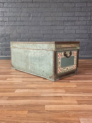 Antique Hand-Painted Indian Rajasthani Dowry Chest w/ Floral Motif, c.1890’s