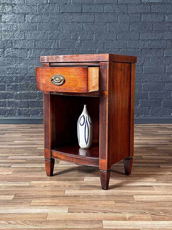 Vintage Federal Revival Mahogany Night Stand w/ Brass Pull, c.1950s