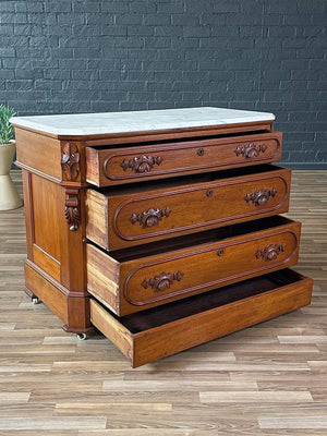 Antique American Walnut Marble Top Chest with Four Drawers, c.1900’s