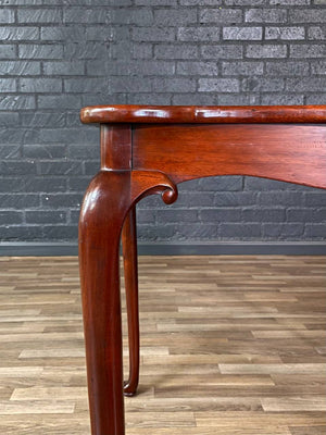 English Queen Anne Style Mahogany Card/Game Table w/ Tooled Leather Top by The Williamsburg Galleries, c.1950’s