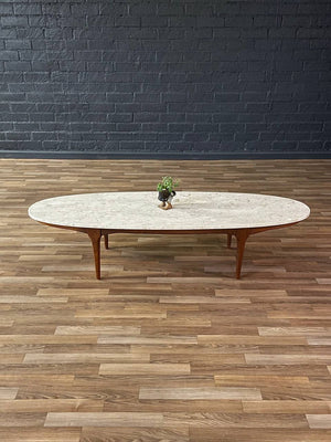 Mid-Century Modern Surfboard Style Marble & Walnut Coffee Table, c.1960’s