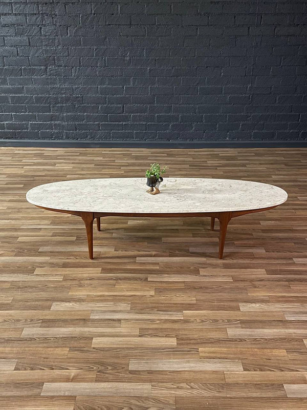 Mid-Century Modern Surfboard Style Marble & Walnut Coffee Table, c.1960’s