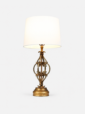 Vintage Spanish Revival Gilt Wrought Iron Scrollwork Table Lamp, c.1950’s