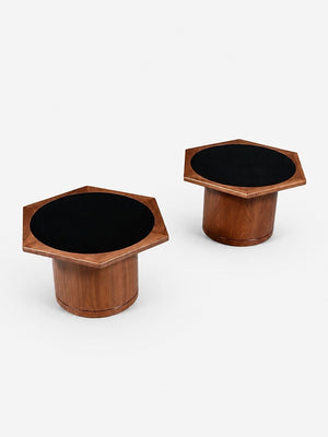 Pair of Mid-Century Modern Walnut Hexagonal Drum Side Tables, c.1960's