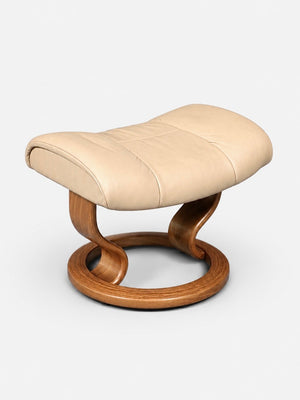 Scandinavian Modern “Stressless” Tan Leather Ottoman by Ekornes