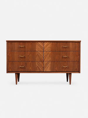 Mid-Century Modern 6-Drawer Walnut Dresser w/ Brass Pulls, c.1960’s
