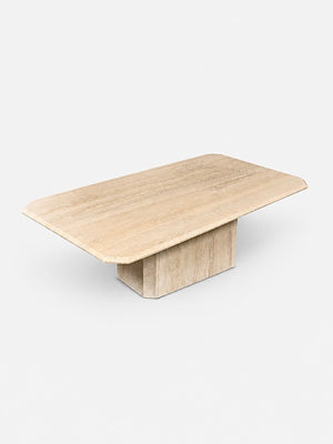 Vintage Italian Beveled Travertine Pedestal Coffee Table, c.1970’s