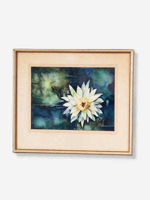 Signed Mid-Century Modern Botanical Water Lily Watercolor, c.1960's
