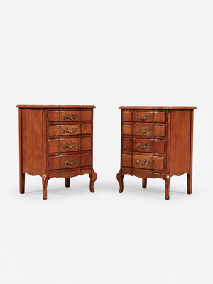 Pair of Vintage French Provincial Cherry Wood Night Stands w/ Brass Handles, c.1960's