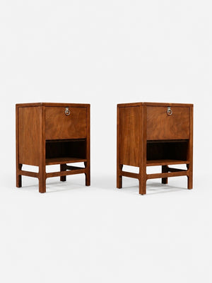 Pair of Mid Century Modern Walnut Night Stands w/ Drop Down Bookcase, c.1960’s