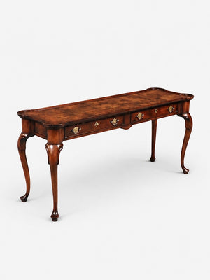 Vintage English Queen Anne Revival Burl Walnut Console Table, c.1950’s
