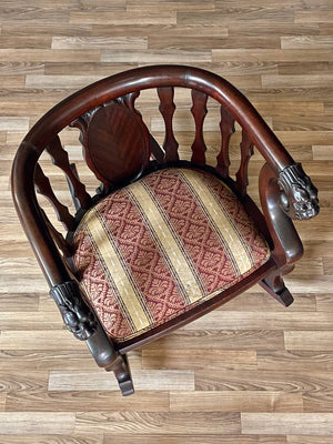 Antique Victorian Renaissance Revival Barrel-Back Rocking Chair w/ Carved Lion Heads, c.1920’s