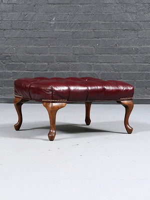 English Edwardian Chesterfield Style Leather Chair & Ottoman, c.1960's