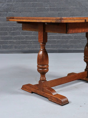 English Jacobean Revival Oak Draw-Leaf Dining Table, c.1930's
