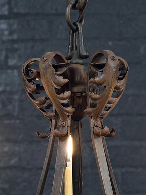 Spanish Colonial Revival Five-Light Wrought Iron Chandelier, c.1940's