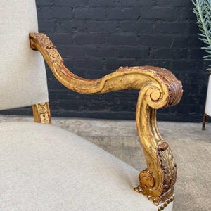 Pair of Italian Giltwood & Linen Arm Chairs