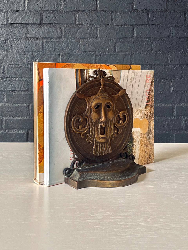 Pair of Antique Art Deco Bronze Theatrical Mask Bookends by Bruno Bach, c.1920’s