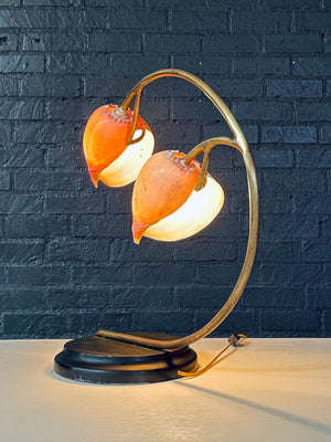 Hollywood Regency Brass Arch Table Lamp w/ Authentic Seashell Shades, c.1970’s