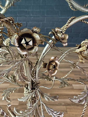 Italian Gilded Tole Floral Rose Side Table, c.1950’s
