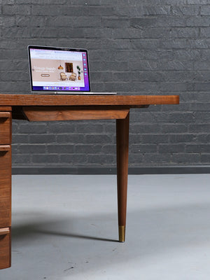 Mid Century Modern Walnut Desk with Brass Accents, c.1960's