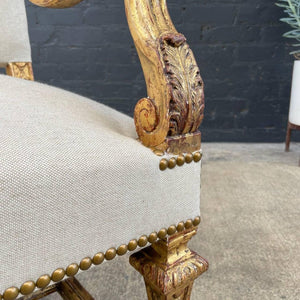 Pair of Italian Giltwood & Linen Arm Chairs