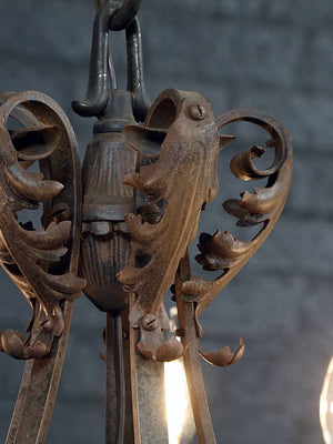 Spanish Colonial Revival Five-Light Wrought Iron Chandelier, c.1940's
