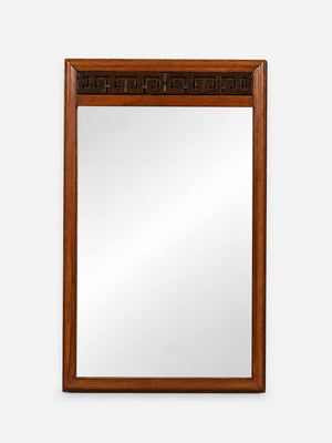 Mid Century Modern Walnut Greek Key Wall Mirror, c.1960's