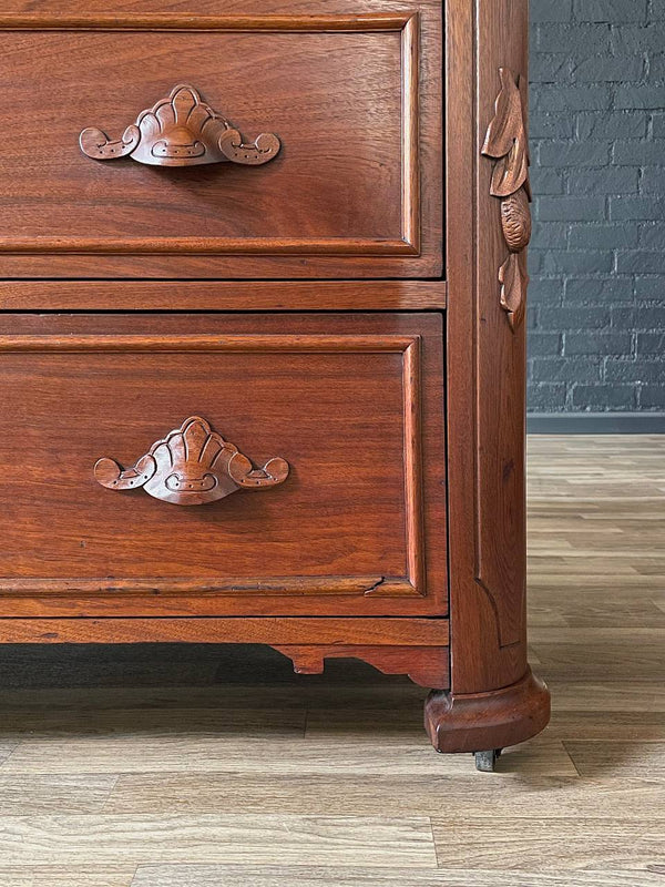 Antique American Walnut & Marble Top Dresser with Three Drawers, c.1900’s