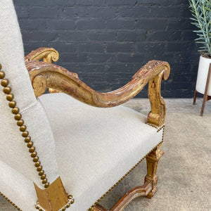 Pair of Italian Giltwood & Linen Arm Chairs