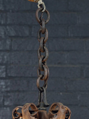 Spanish Colonial Revival Five-Light Wrought Iron Chandelier, c.1940's