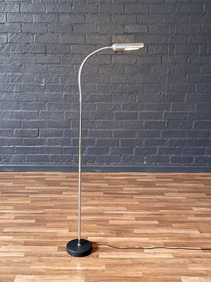 Mid-Century Modern Chrome Gooseneck Reading Floor Lamp w/ Iron Base, c.1970’s