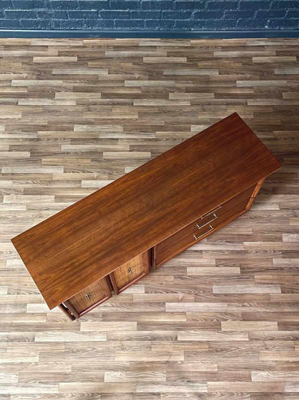 Mid-Century Modern Floating Top Walnut Dresser w/ Cane Doors, c.1960’s