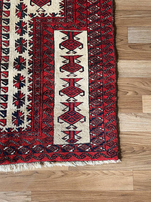 Vintage Central Asian Tribal Hand-Knotted Wool Rug – Yomut Turkmen Design c.1960’s