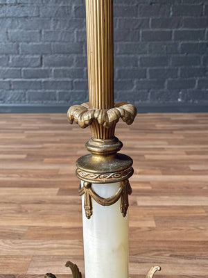 Antique French Neoclassical Style Gilt Bronze & Onyx Floor Lamp w/ Winged Caryatids, c.1930s