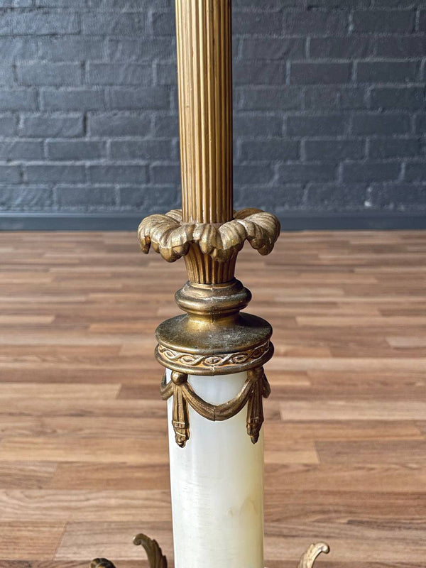 Antique French Neoclassical Style Gilt Bronze & Onyx Floor Lamp w/ Winged Caryatids, c.1930s